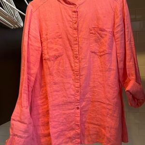 Eileen Fisher Bright Pink Button-Up linen Shirt